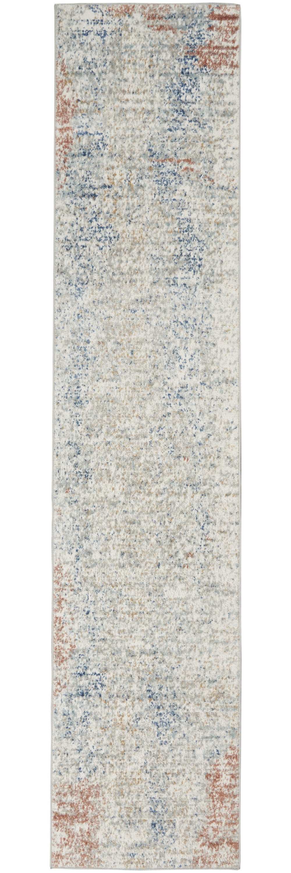 2' X 8' Ivory Abstract Power Loom Distressed Non Skid Runner Rug - Homeroots - Flyclothing LLC