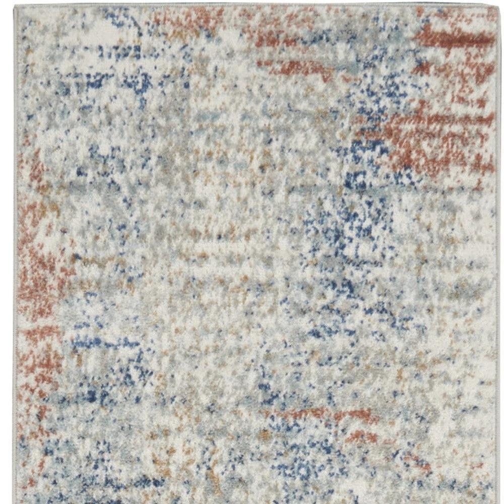 2' X 8' Ivory Abstract Power Loom Distressed Non Skid Runner Rug - Homeroots