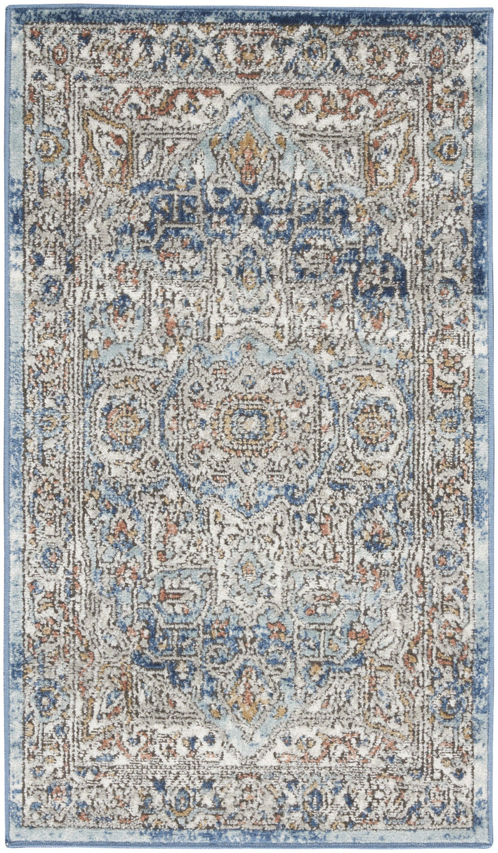 2' X 4' Ivory And Blue Oriental Power Loom Non Skid Area Rug - Homeroots