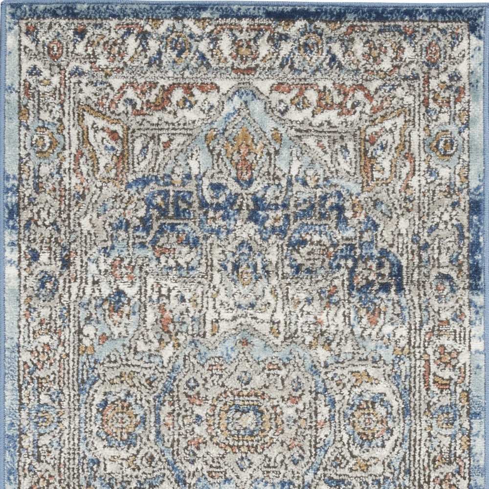 2' X 4' Ivory And Blue Oriental Power Loom Non Skid Area Rug - Homeroots - Flyclothing LLC