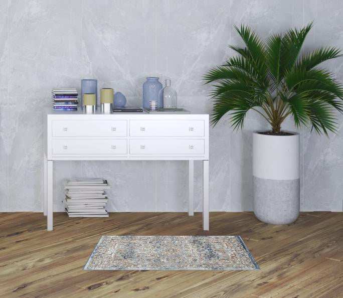 2' X 4' Ivory And Blue Oriental Power Loom Non Skid Area Rug - Homeroots - Flyclothing LLC