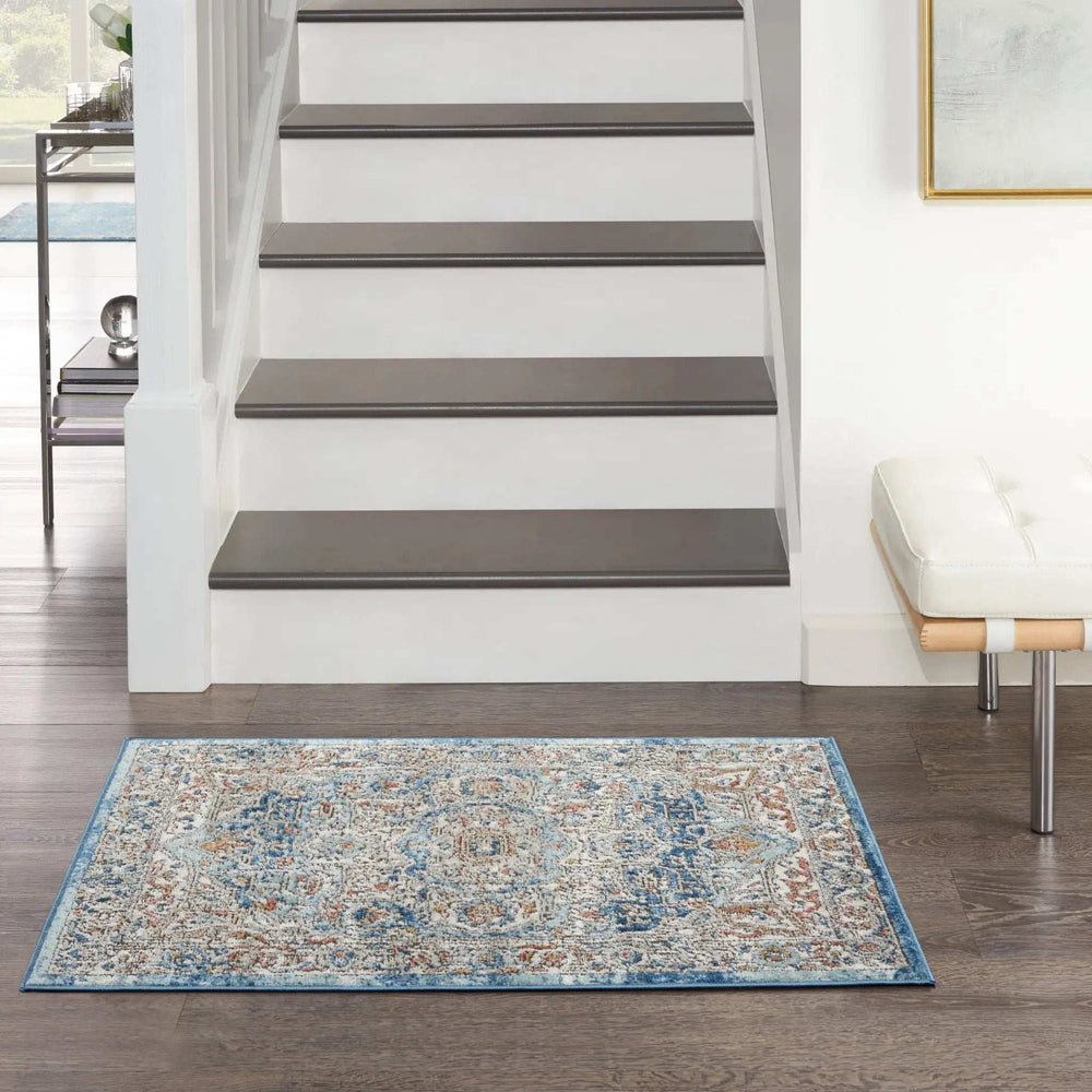 2' X 4' Ivory And Blue Oriental Power Loom Non Skid Area Rug - Homeroots - Flyclothing LLC