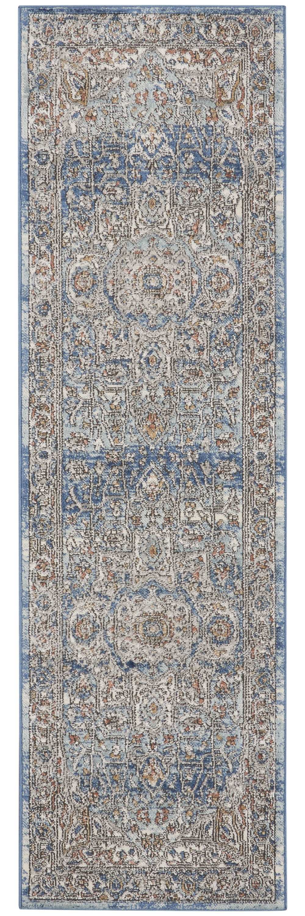 2' X 8' Ivory And Blue Oriental Power Loom Non Skid Runner Rug - Homeroots - Flyclothing LLC