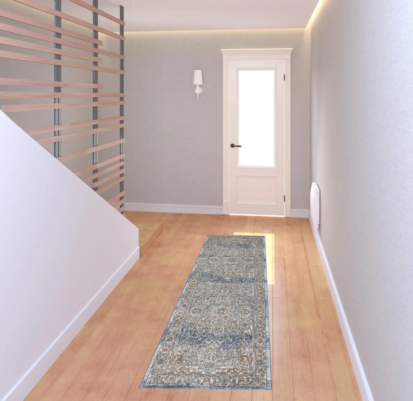 2' X 8' Ivory And Blue Oriental Power Loom Non Skid Runner Rug - Homeroots - Flyclothing LLC