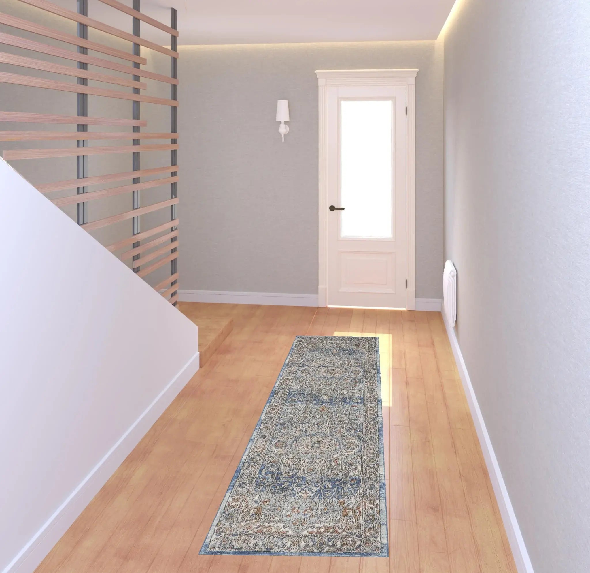 2' X 8' Ivory And Blue Oriental Power Loom Non Skid Runner Rug - Homeroots - Flyclothing LLC