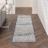 2' X 8' Ivory And Blue Oriental Power Loom Non Skid Runner Rug - Homeroots - Flyclothing LLC