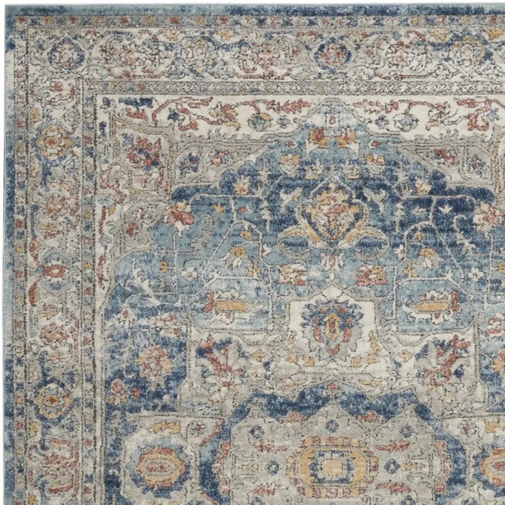5' X 7' Ivory And Blue Oriental Power Loom Non Skid Area Rug - Homeroots - Flyclothing LLC