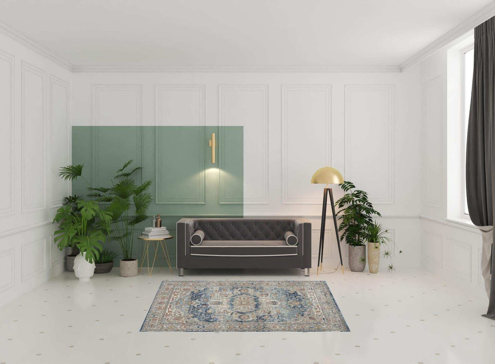 5' X 7' Ivory And Blue Oriental Power Loom Non Skid Area Rug - Homeroots - Flyclothing LLC