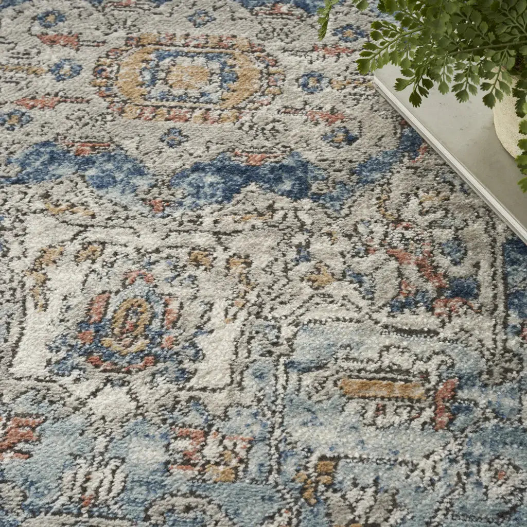 5' X 7' Ivory And Blue Oriental Power Loom Non Skid Area Rug - Homeroots - Flyclothing LLC