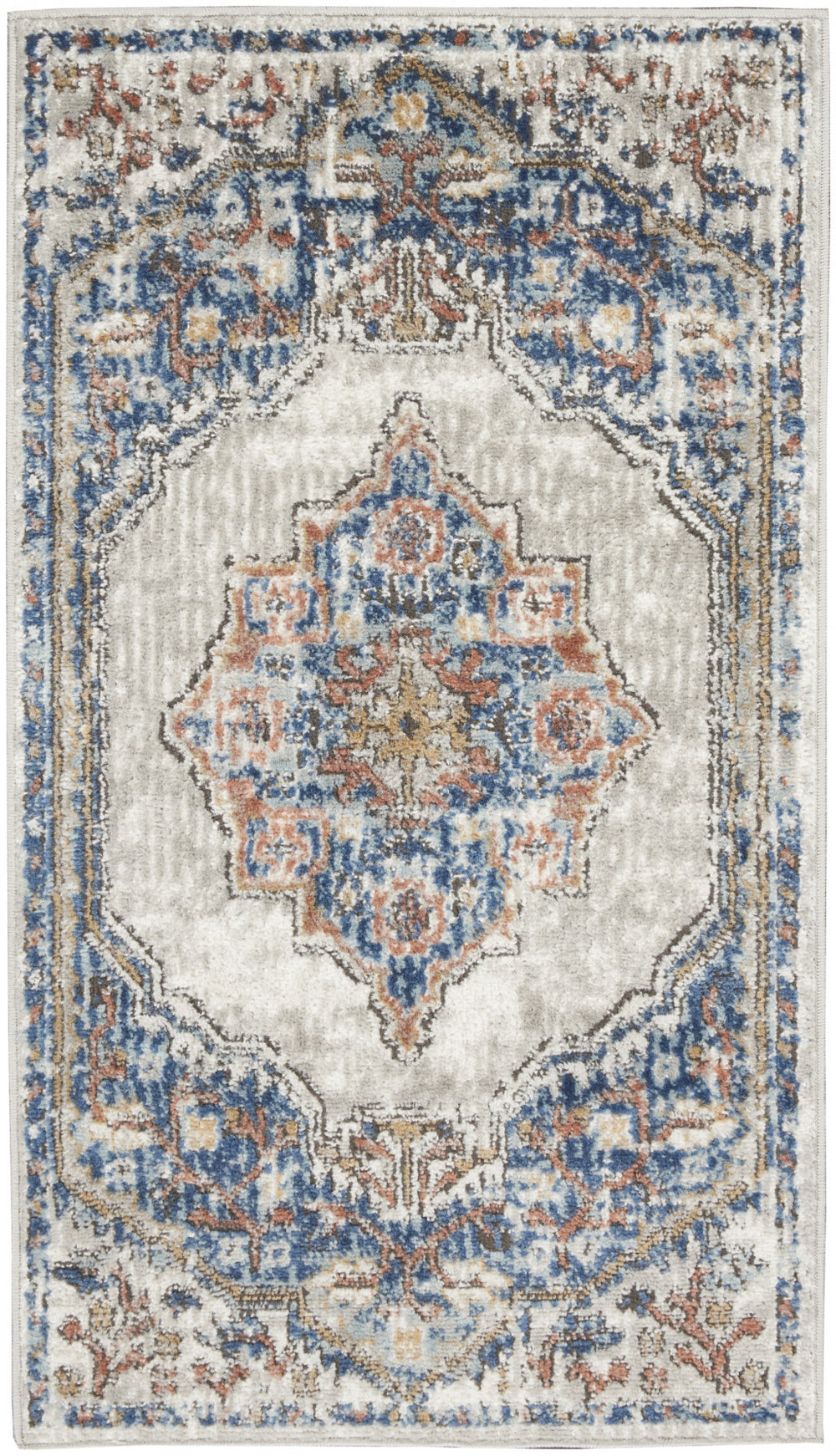 2' X 4' Blue And Grey Oriental Power Loom Non Skid Area Rug - Homeroots