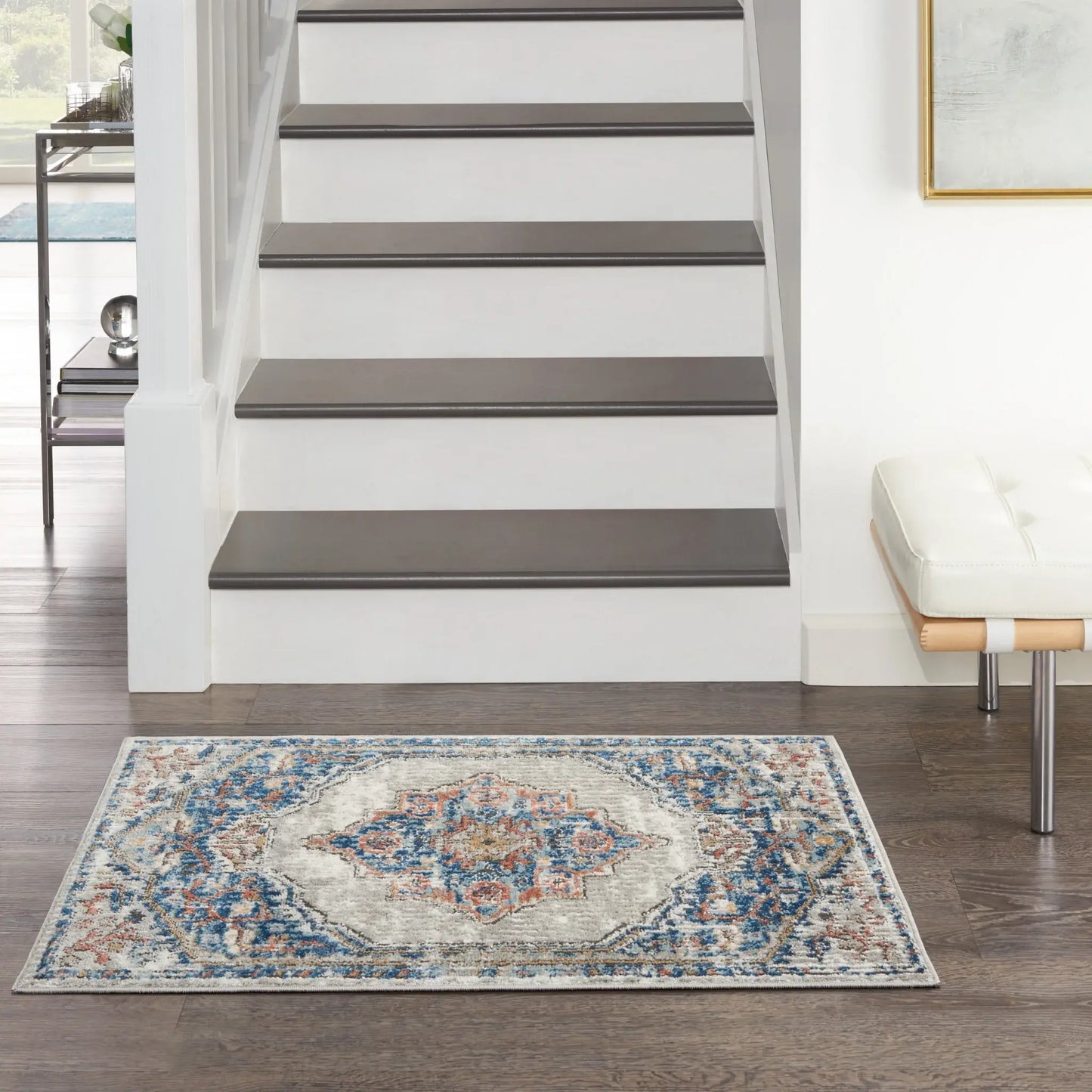 2' X 4' Blue And Grey Oriental Power Loom Non Skid Area Rug - Homeroots - Flyclothing LLC
