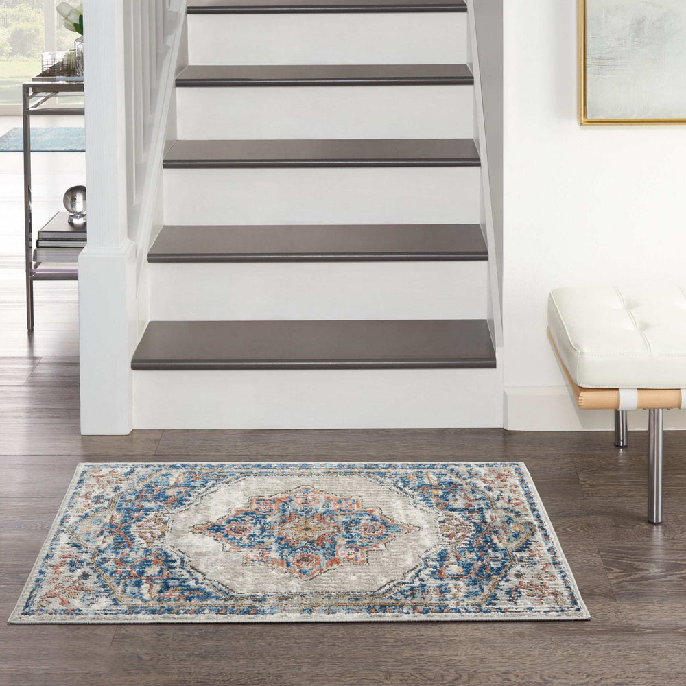 2' X 4' Blue And Grey Oriental Power Loom Non Skid Area Rug - Homeroots - Flyclothing LLC