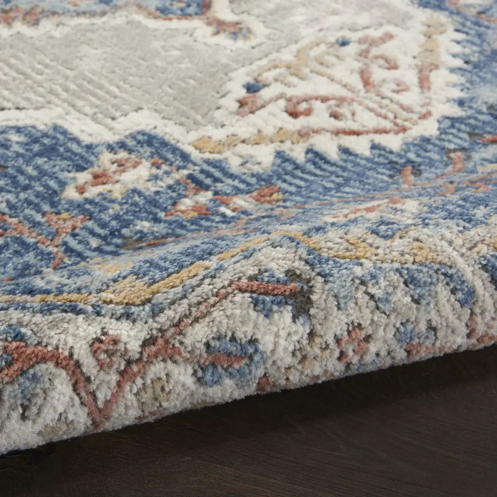 2' X 8' Blue And Grey Oriental Power Loom Non Skid Runner Rug - Homeroots - Flyclothing LLC