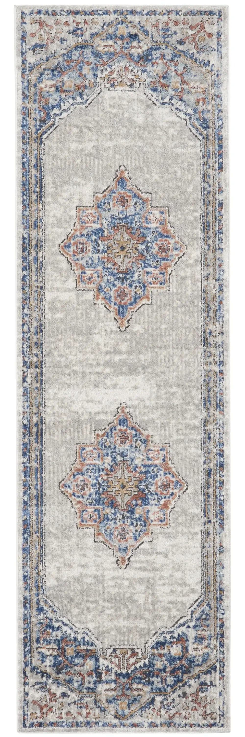 2' X 8' Blue And Grey Oriental Power Loom Non Skid Runner Rug - Homeroots - Flyclothing LLC