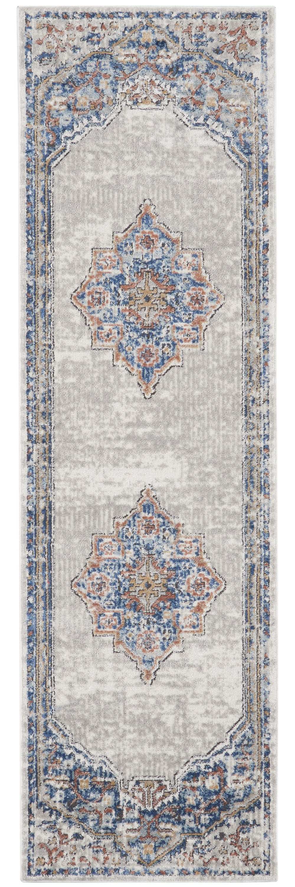2' X 8' Blue And Grey Oriental Power Loom Non Skid Runner Rug - Homeroots - Flyclothing LLC
