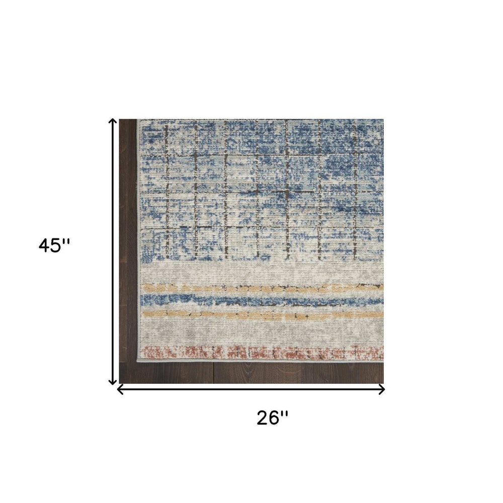 2' X 4' Blue Abstract Power Loom Distressed Non Skid Area Rug - Homeroots - Flyclothing LLC