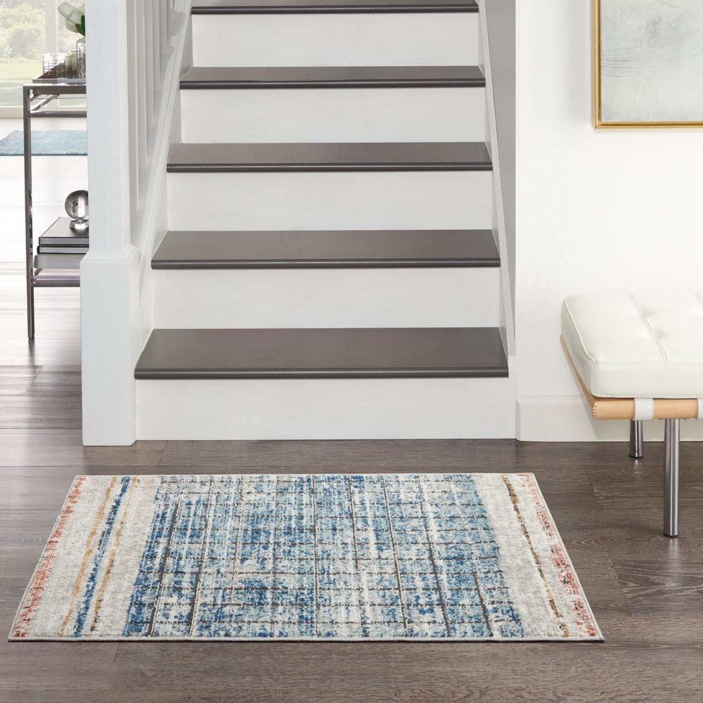 2' X 4' Blue Abstract Power Loom Distressed Non Skid Area Rug - Homeroots - Flyclothing LLC