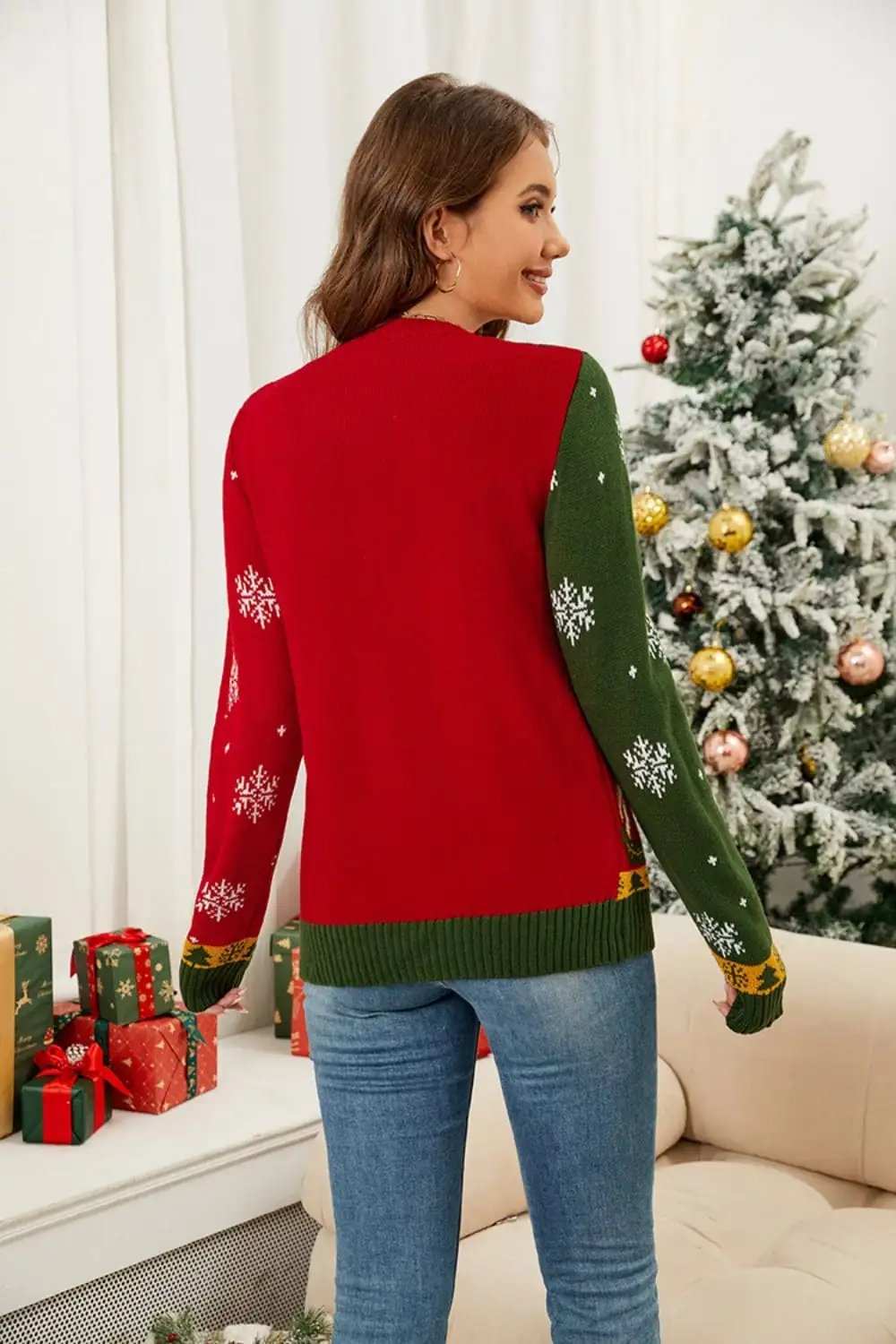 Nutcracker Contrast V-Neck Long Sleeve Cardigan - Trendsi - Flyclothing LLC