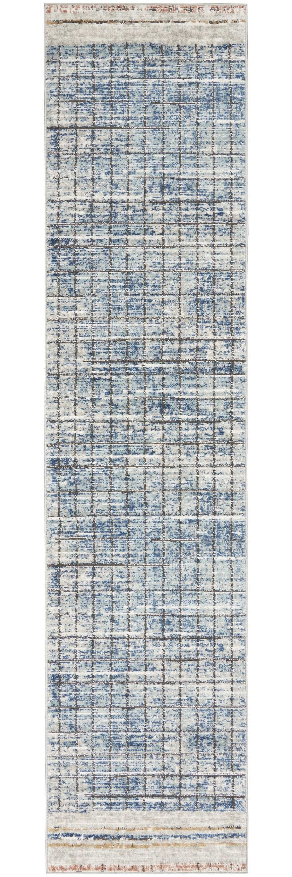 2' X 8' Blue Abstract Power Loom Distressed Non Skid Runner Rug - Homeroots - Flyclothing LLC