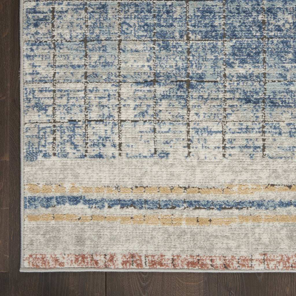 2' X 8' Blue Abstract Power Loom Distressed Non Skid Runner Rug - Homeroots - Flyclothing LLC