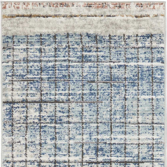 2' X 8' Blue Abstract Power Loom Distressed Non Skid Runner Rug - Homeroots - Flyclothing LLC