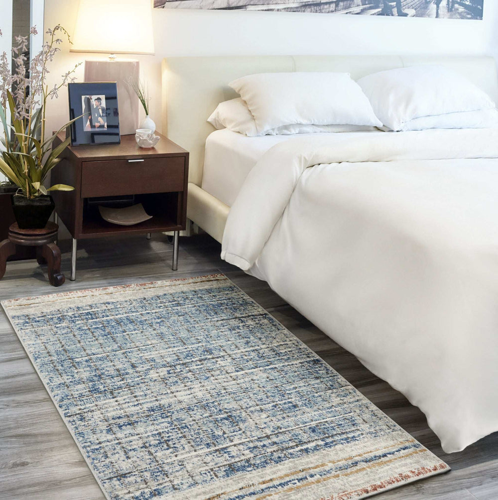 3' X 5' Blue Abstract Power Loom Distressed Non Skid Area Rug - Homeroots - Flyclothing LLC