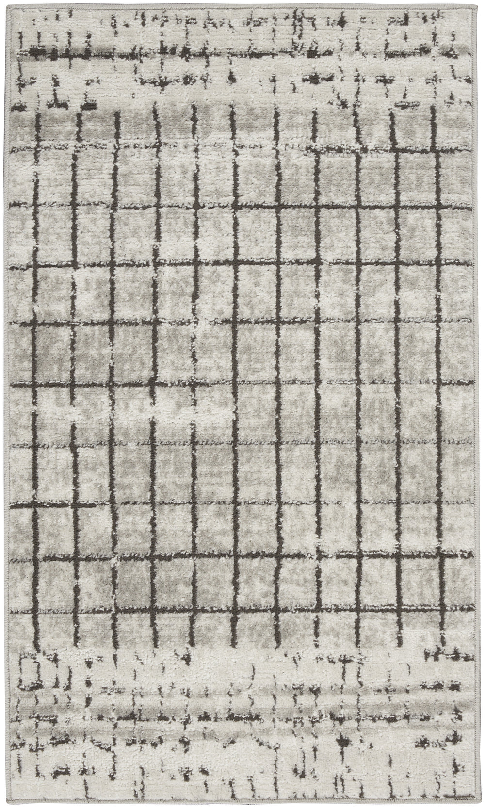 2' X 4' Ivory And Grey Abstract Power Loom Distressed Non Skid Area Rug - Homeroots