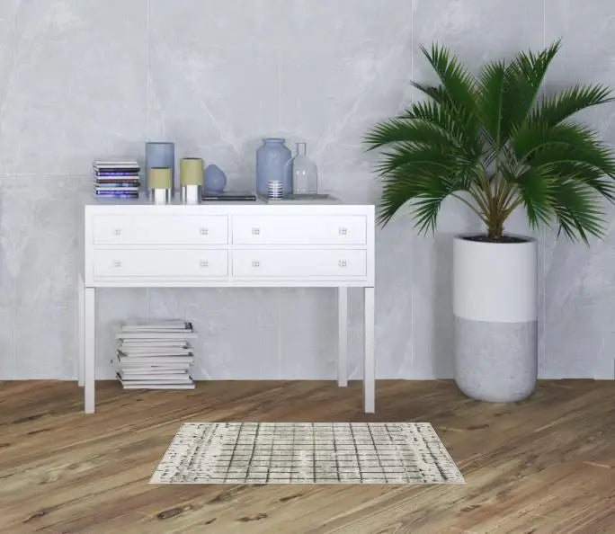 2' X 4' Ivory And Grey Abstract Power Loom Distressed Non Skid Area Rug - Homeroots - Flyclothing LLC
