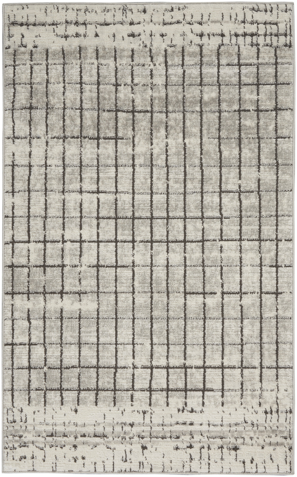 3' X 5' Ivory And Grey Abstract Power Loom Distressed Non Skid Area Rug - Homeroots