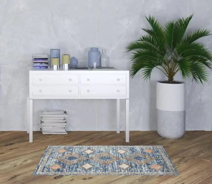 3' X 5' Blue Southwestern Power Loom Non Skid Area Rug - Homeroots - Flyclothing LLC