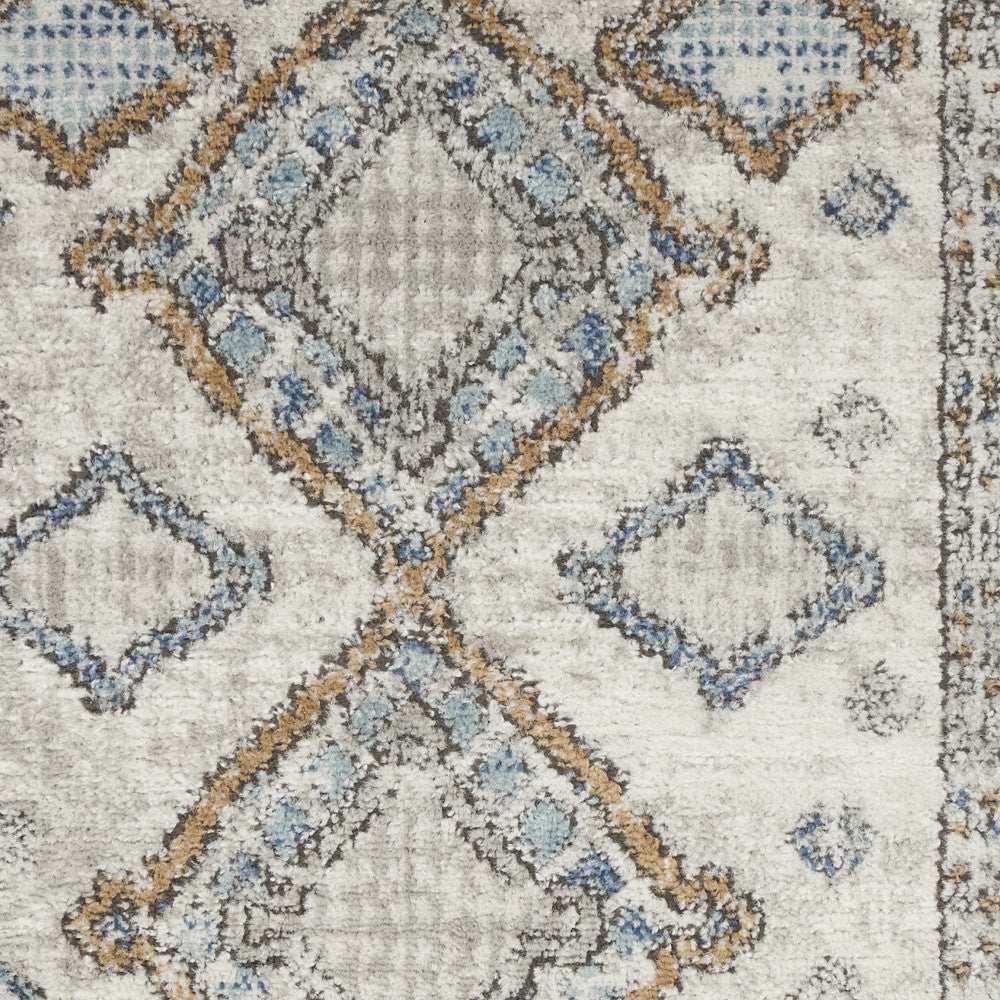 2' X 4' Ivory Grey And Blue Southwestern Power Loom Non Skid Area Rug - Homeroots - Flyclothing LLC