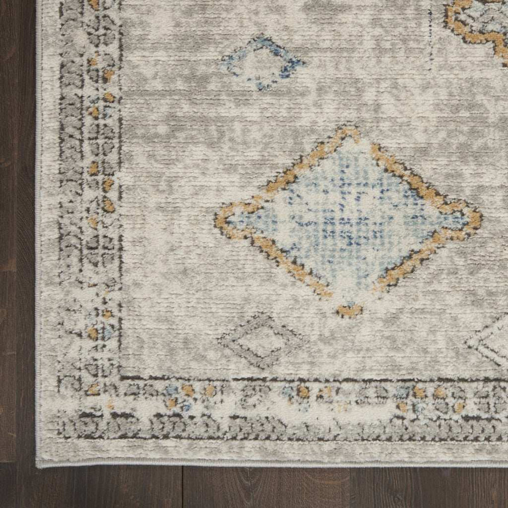 2' X 4' Ivory Grey And Blue Southwestern Power Loom Non Skid Area Rug - Homeroots - Flyclothing LLC