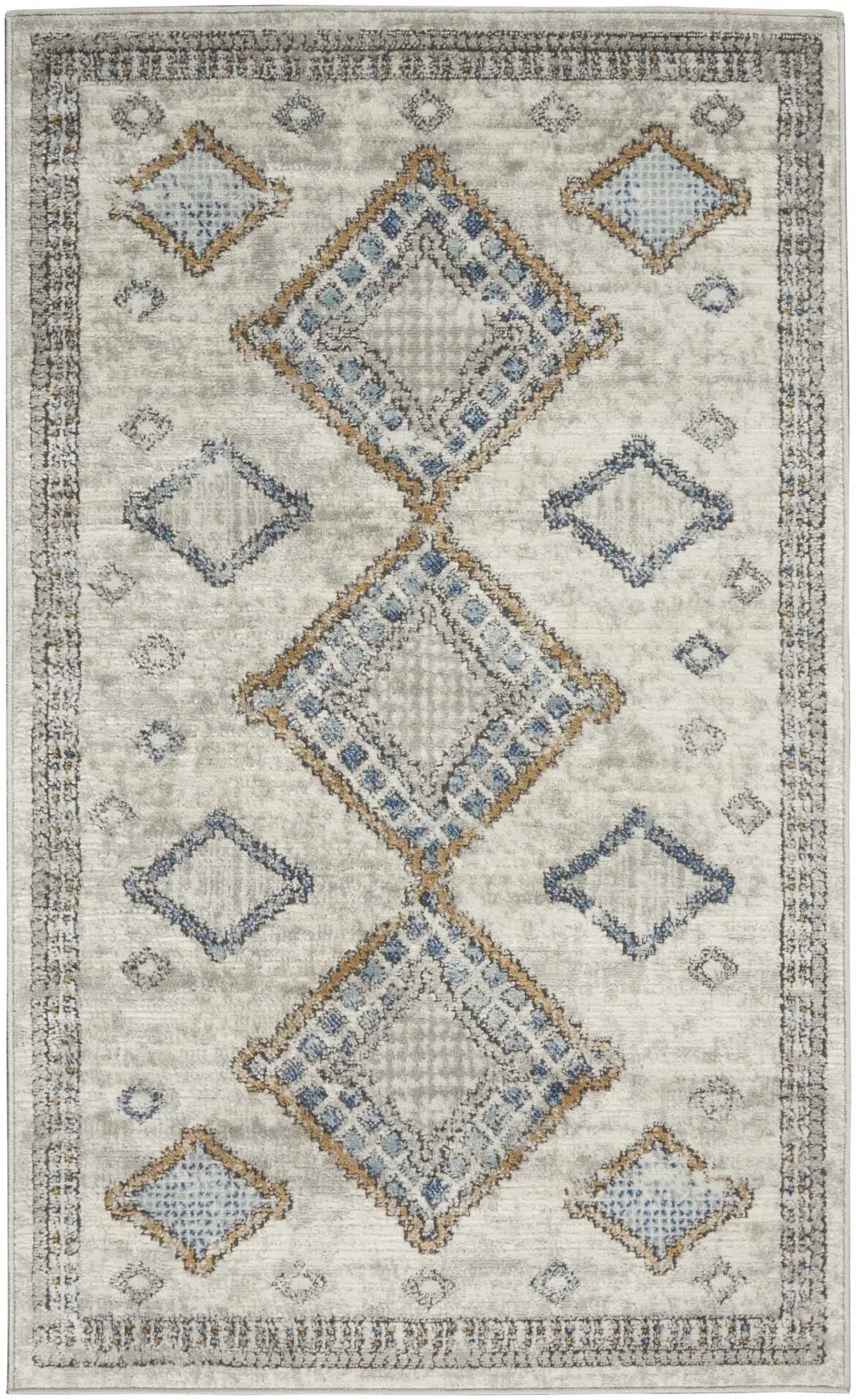 3' X 5' Ivory Grey And Blue Southwestern Power Loom Non Skid Area Rug - Homeroots - Flyclothing LLC