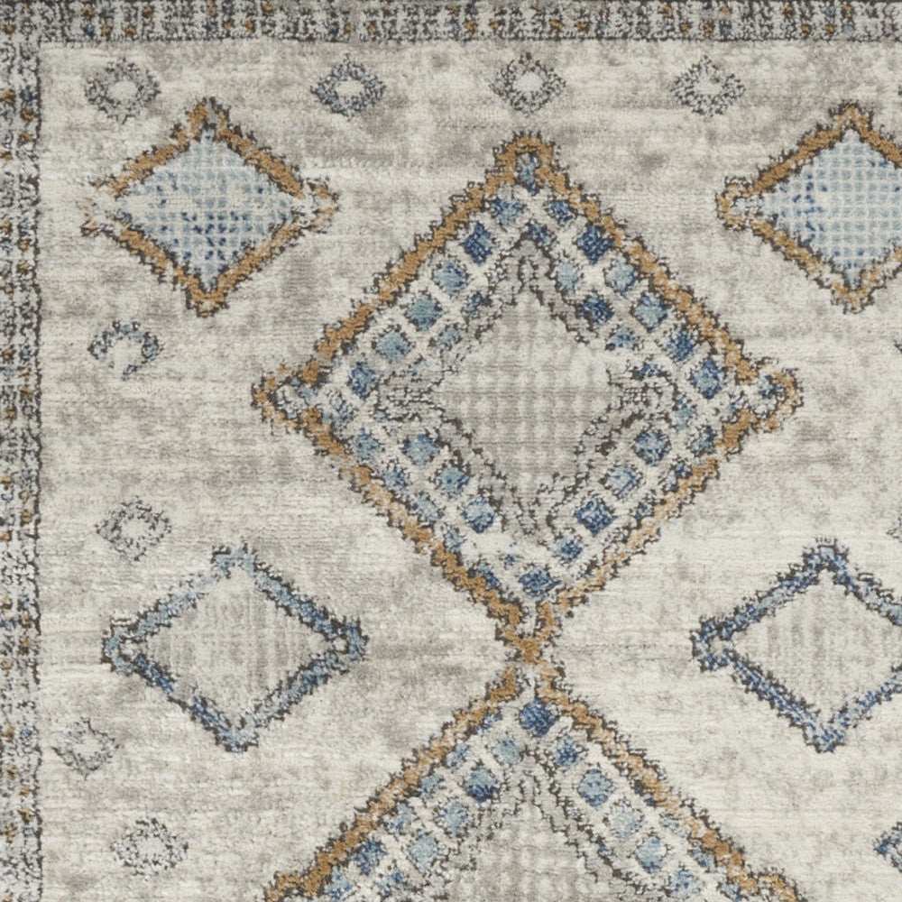 3' X 5' Ivory Grey And Blue Southwestern Power Loom Non Skid Area Rug - Homeroots - Flyclothing LLC