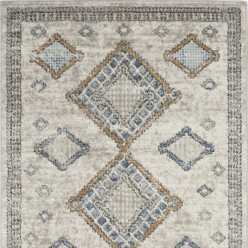 3' X 5' Ivory Grey And Blue Southwestern Power Loom Non Skid Area Rug - Homeroots - Flyclothing LLC