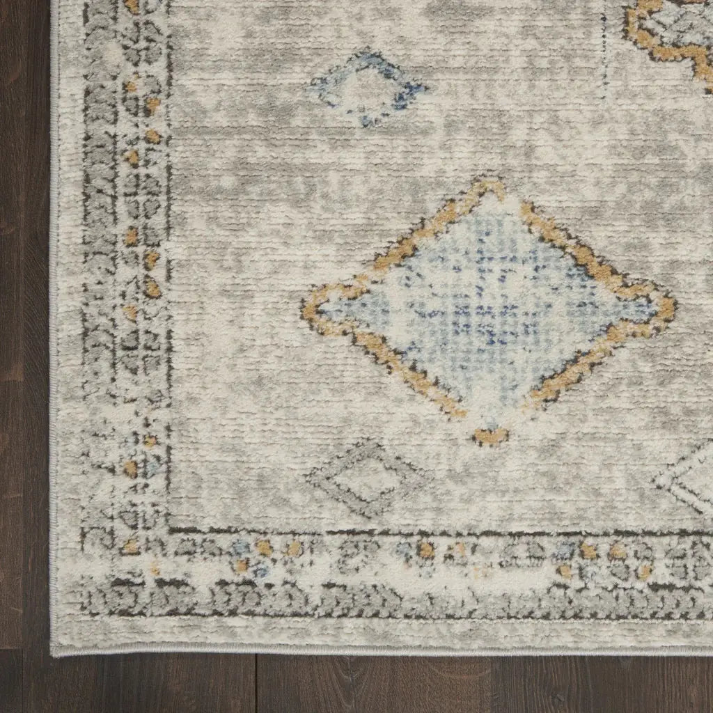 3' X 5' Ivory Grey And Blue Southwestern Power Loom Non Skid Area Rug - Homeroots - Flyclothing LLC