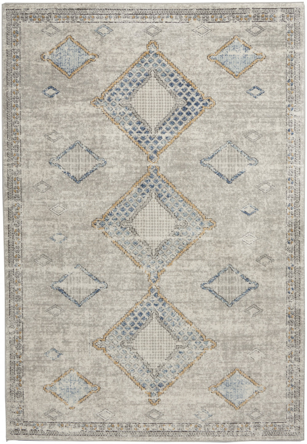 4' X 6' Ivory Grey And Blue Southwestern Power Loom Non Skid Area Rug - Homeroots