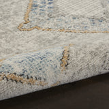 5' X 7' Ivory Grey And Blue Southwestern Power Loom Non Skid Area Rug