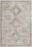 5' X 7' Ivory Grey And Blue Southwestern Power Loom Non Skid Area Rug