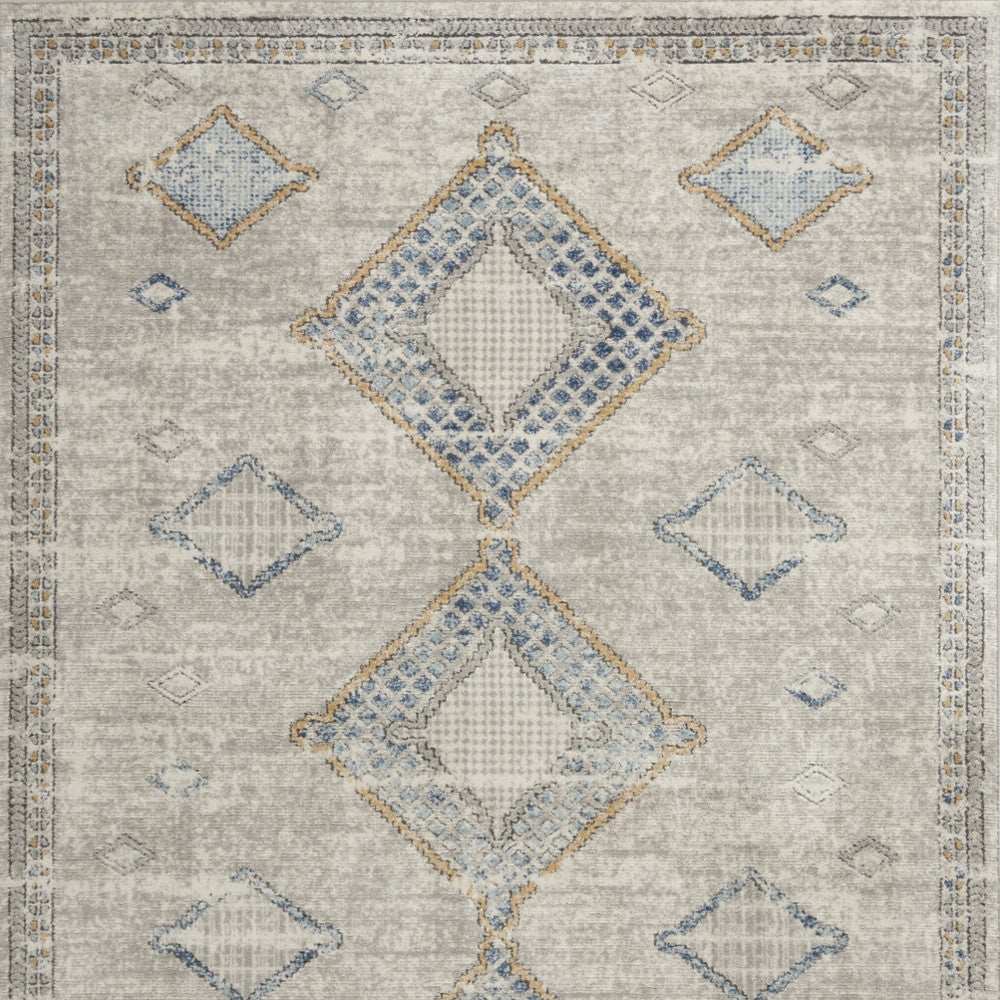 5' X 7' Ivory Grey And Blue Southwestern Power Loom Non Skid Area Rug - Homeroots - Flyclothing LLC