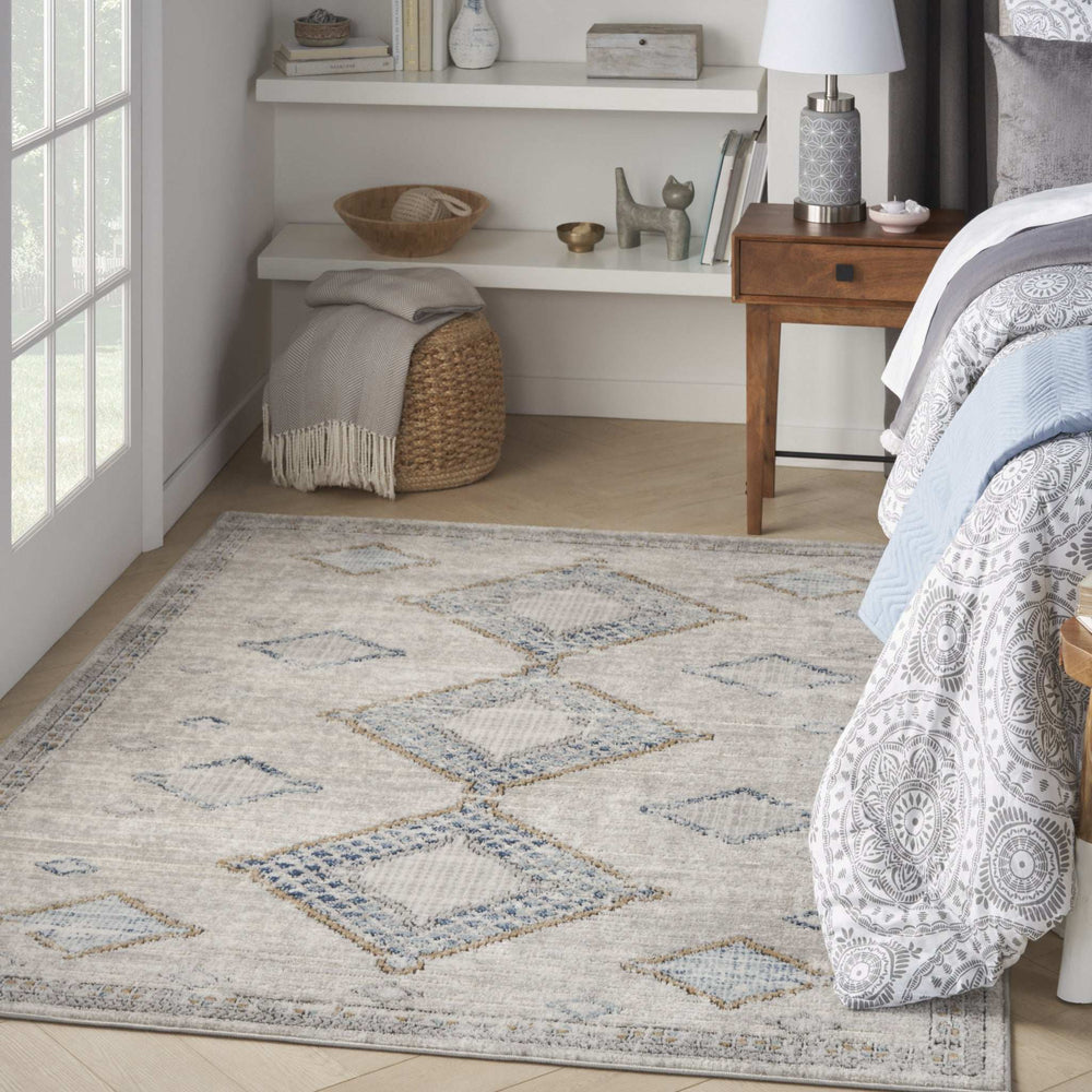 5' X 7' Ivory Grey And Blue Southwestern Power Loom Non Skid Area Rug - Homeroots - Flyclothing LLC