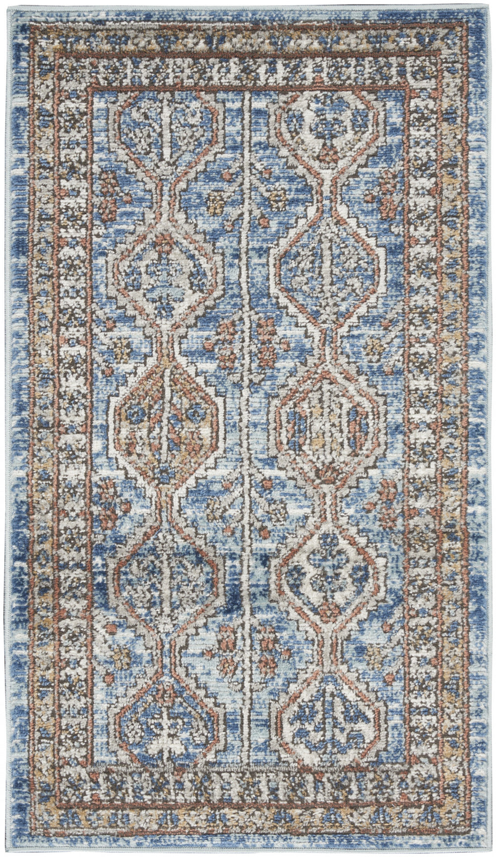 2' X 4' Blue Southwestern Power Loom Non Skid Area Rug - Homeroots