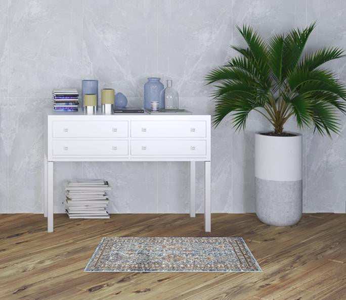 2' X 4' Blue Southwestern Power Loom Non Skid Area Rug - Homeroots - Flyclothing LLC