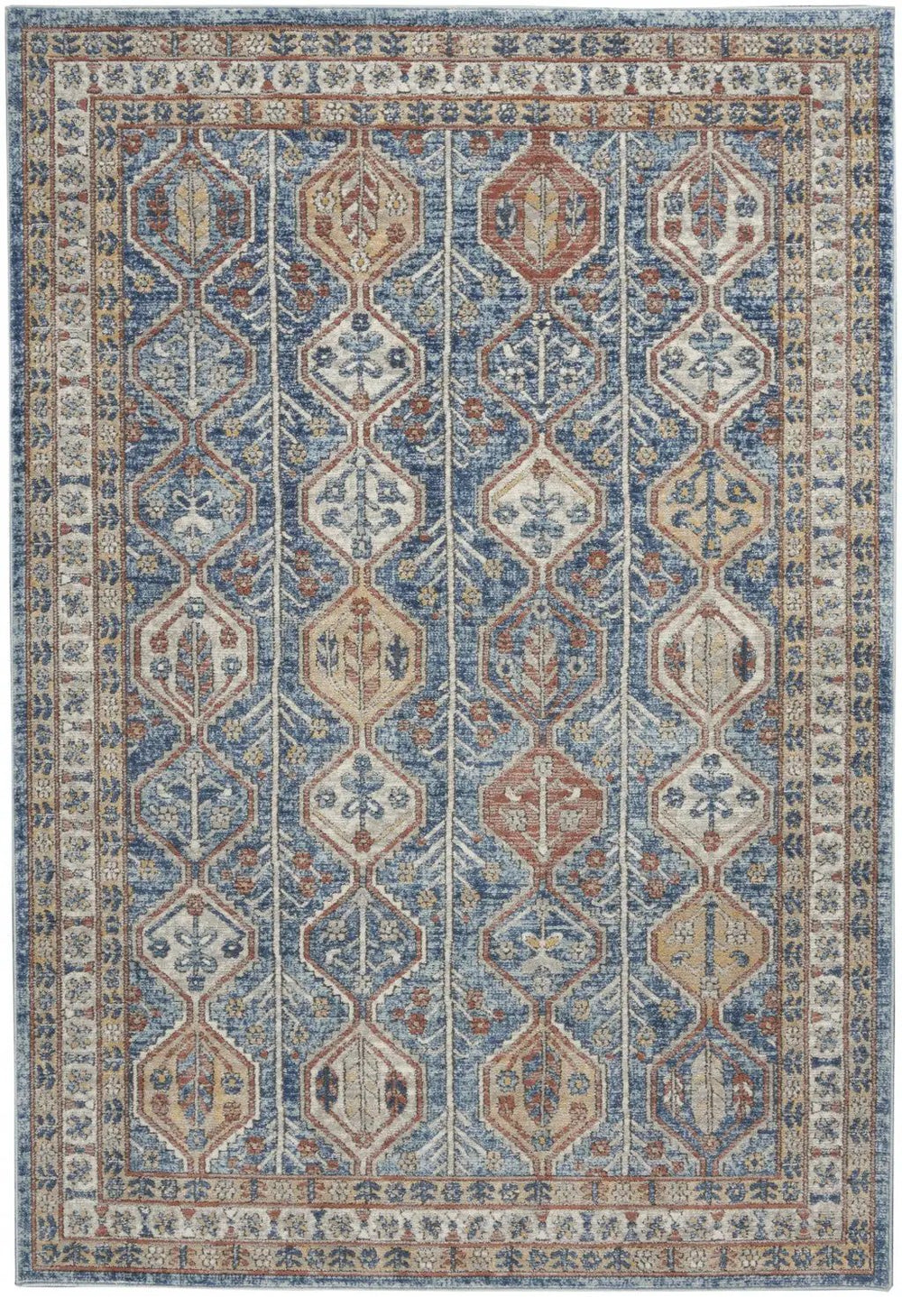 4' X 6' Blue Southwestern Power Loom Non Skid Area Rug - Homeroots