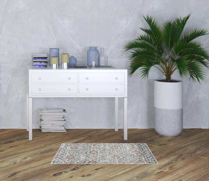 2' X 4' Blue And Ivory Southwestern Power Loom Non Skid Area Rug - Homeroots - Flyclothing LLC