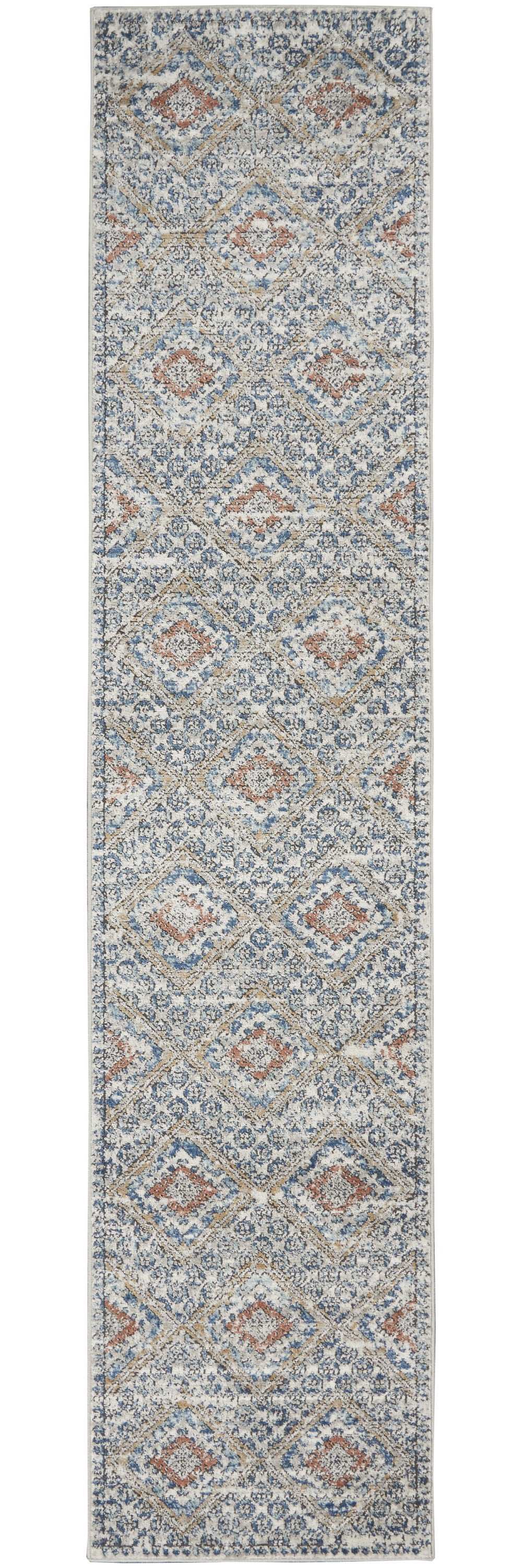 8' Blue And Ivory Southwestern Power Loom Non Skid Runner Rug - Homeroots - Flyclothing LLC
