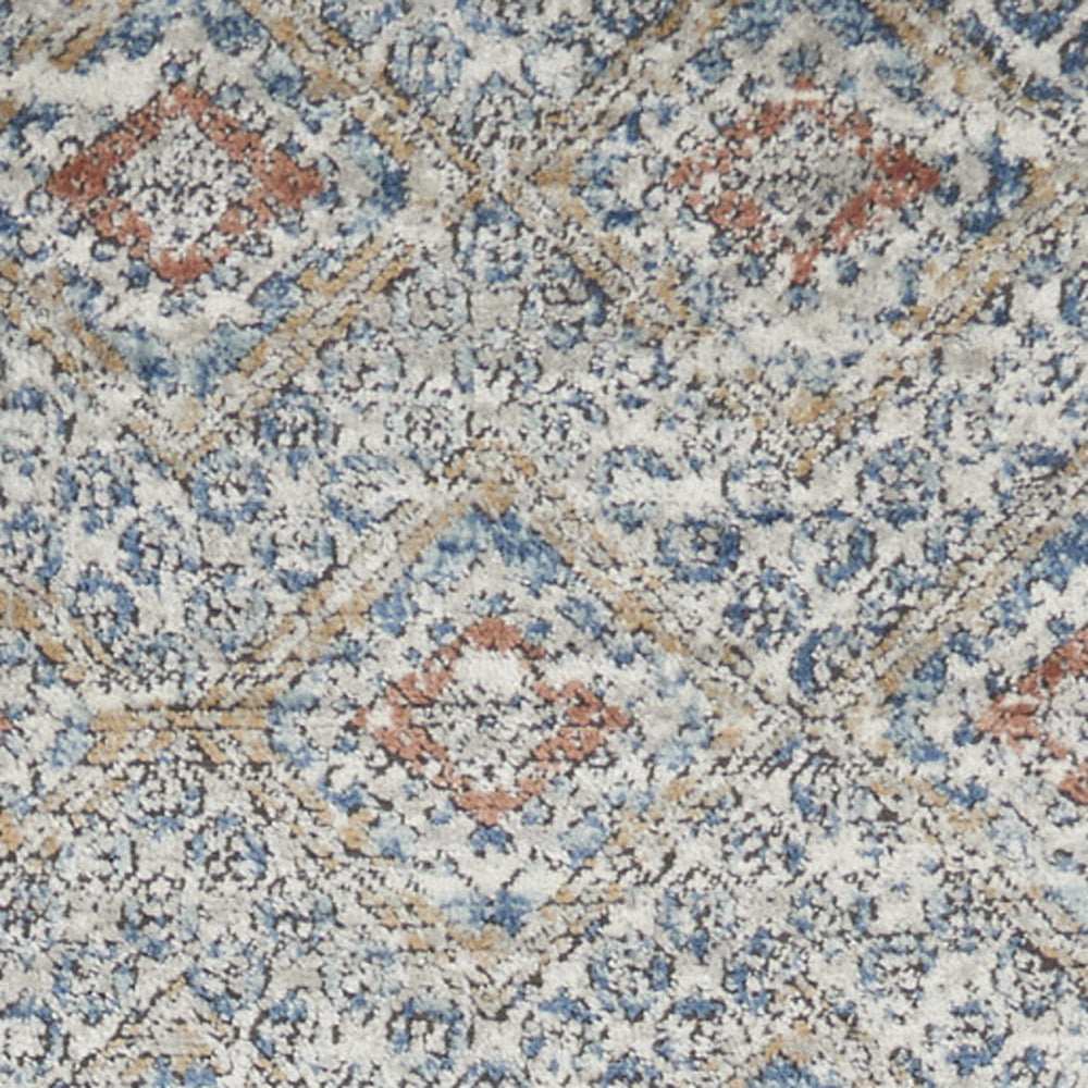8' Blue And Ivory Southwestern Power Loom Non Skid Runner Rug - Homeroots - Flyclothing LLC