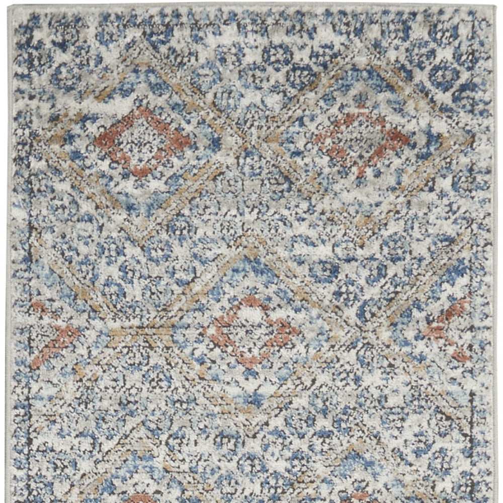 8' Blue And Ivory Southwestern Power Loom Non Skid Runner Rug - Homeroots - Flyclothing LLC
