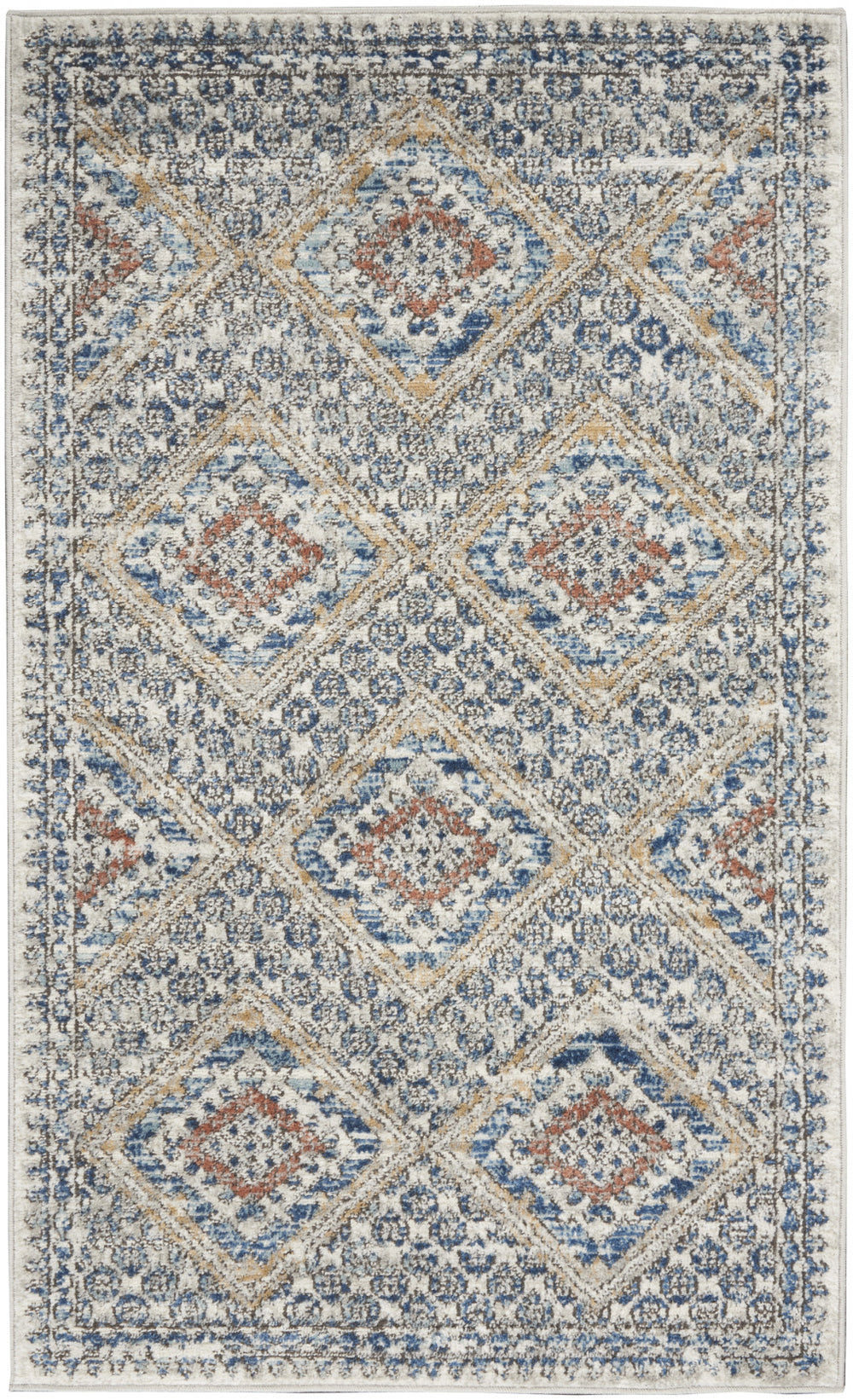 3' X 5' Blue And Ivory Southwestern Power Loom Non Skid Area Rug - Homeroots