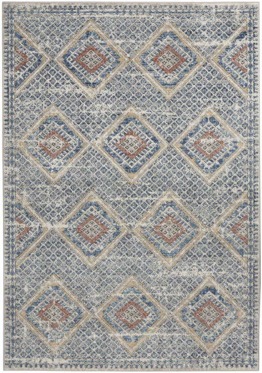 5' X 7' Blue And Ivory Southwestern Power Loom Non Skid Area Rug